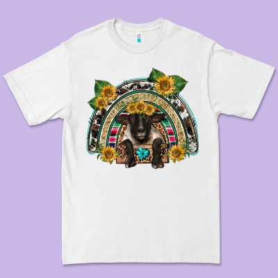 Suffolk Ewe Front Sunflowers Rainbow Premium Tee Designed By Barkaloodesign