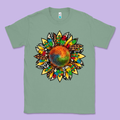 Autism Awareness Cowhide Leopard Sunflower Classic Tee Designed By Artiststas