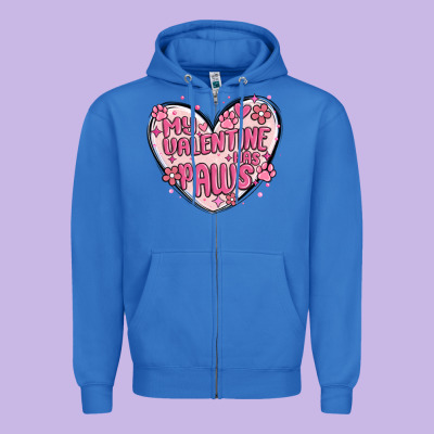 My Valentine Has Paws Zipper Hoodie Designed By Maliassmallbusiness
