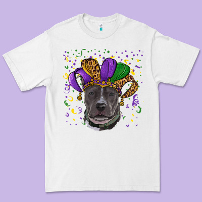 Premium Tee Mardi Gras Pitbull with Hat