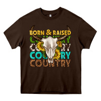 Chocolate Brown born and raised country western Heavy Core Tee - texasbilliewilder