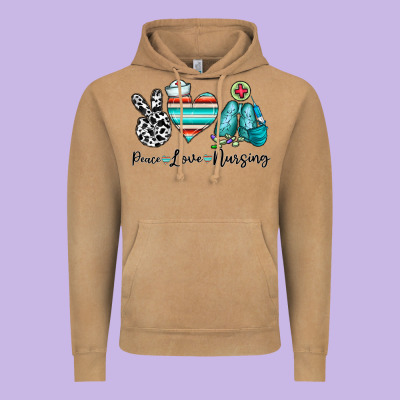 Peace Love Nursing Vintage Hoodie Designed By Cowhidedigitalart