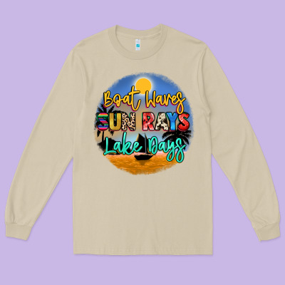 Boat Waves Sun Rays Lake Days Long Sleeve Tee Designed By Nancycooperartshop