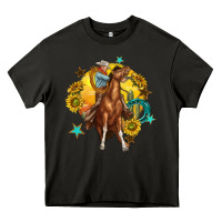 Asphalt bucking horse with cowboy and sunflower Heavy Core Tee - texasbilliewilder