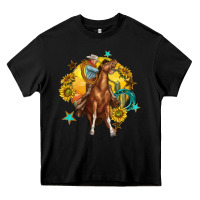 Black bucking horse with cowboy and sunflower Heavy Core Tee - texasbilliewilder