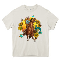 Cream bucking horse with cowboy and sunflower Heavy Core Tee - texasbilliewilder