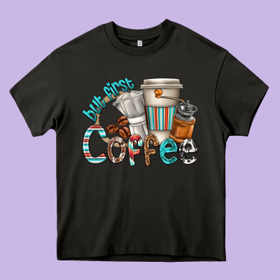 But First Coffee Heavy Core Tee Designed By Texasbilliewilder