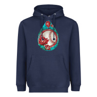 Navy baseball and western roses teardrop  7 Heavyweight Hoodie - BundleAndBundleShop