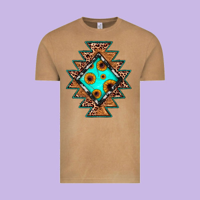 Aztec Leopard Turquoise Sunflower Vintage Tee Designed By Jahusdesignshop