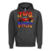Charcoal Heather two fast boys birthday racing car Zipper Hoodie - MaliasSmallBusiness