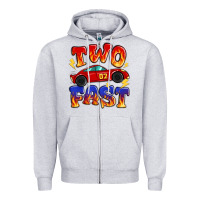 Heather Grey two fast boys birthday racing car Zipper Hoodie - MaliasSmallBusiness
