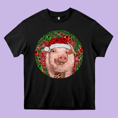 Pig Christmas Heavy Core Tee Designed By Ranaportraitstore