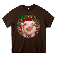 Chocolate Brown Pig Christmas Heavy Core Tee - RanaPortraitStore
