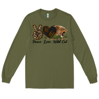 Army Green Peace Love Wild Cat Head Long Sleeve Tee - LillyAllenDesigns