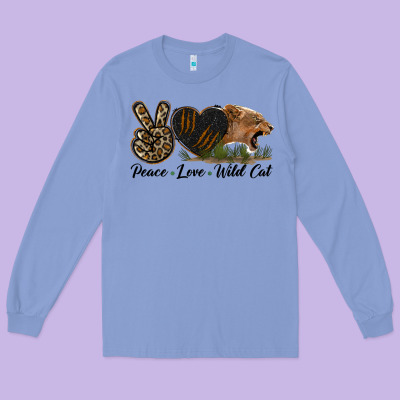 Peace Love Wild Cat Head Long Sleeve Tee Designed By Lillyallendesigns