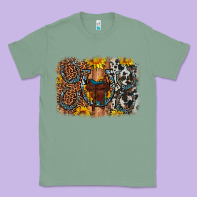 Saddle Sunflower Horseshoe Cowhide Leopard Background Classic Tee Designed By Artiststas