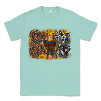 Seafoam saddle sunflower horseshoe cowhide leopard background Classic Tee - Artiststas