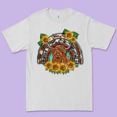 Scottish Calf Sunflowers Rainbow Premium Tee Designed By Barkaloodesign
