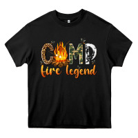 Black camp fire legend with fire Heavy Core Tee - texasbilliewilder