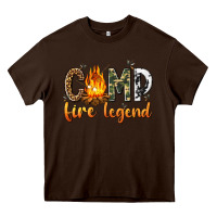 Chocolate Brown camp fire legend with fire Heavy Core Tee - texasbilliewilder