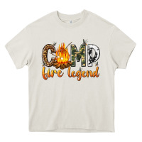 Cream camp fire legend with fire Heavy Core Tee - texasbilliewilder