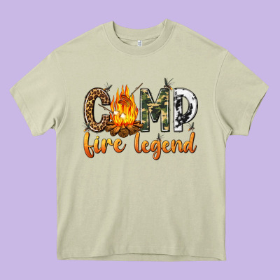 Camp Fire Legend With Fire Heavy Core Tee Designed By Texasbilliewilder