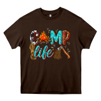 Chocolate Brown camp life Heavy Core Tee - texasbilliewilder