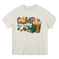 Cream camp life coffee with coffee cup Heavy Core Tee - texasbilliewilder