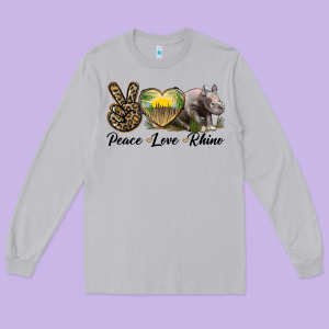 Peace Love Rhino Long Sleeve Tee Designed By Lillyallendesigns
