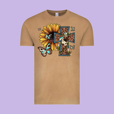Leopard Cross Sunflower Butterfly Vintage Tee Designed By Jahusdesignshop