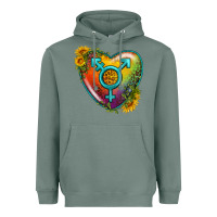 Sage Lgbtq Heart With Sunflower Heavyweight Hoodie - BundleAndBundleShop