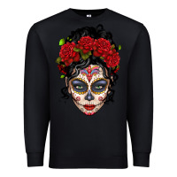 Black mexican sugar skull messy bun woman Premium Sweatshirt - LillyAllenDesigns