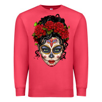 Cardinal mexican sugar skull messy bun woman Premium Sweatshirt - LillyAllenDesigns