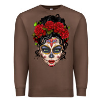 Chestnut mexican sugar skull messy bun woman Premium Sweatshirt - LillyAllenDesigns