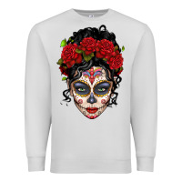 Dove Grey mexican sugar skull messy bun woman Premium Sweatshirt - LillyAllenDesigns