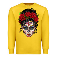 Lemon mexican sugar skull messy bun woman Premium Sweatshirt - LillyAllenDesigns