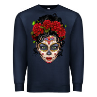 Navy mexican sugar skull messy bun woman Premium Sweatshirt - LillyAllenDesigns
