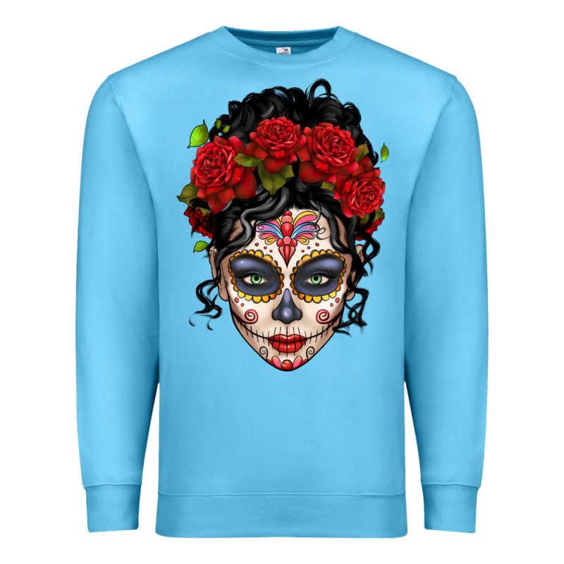 Mexican Sugar Skull Messy Bun Woman Premium Sweatshirt by LillyAllenDesigns | Teevron