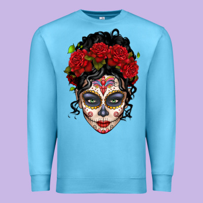 Mexican Sugar Skull Messy Bun Woman Premium Sweatshirt Designed By Lillyallendesigns