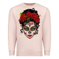 Pale Pink mexican sugar skull messy bun woman Premium Sweatshirt - LillyAllenDesigns