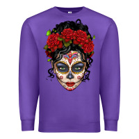 Purple mexican sugar skull messy bun woman Premium Sweatshirt - LillyAllenDesigns