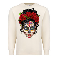 Sandshell mexican sugar skull messy bun woman Premium Sweatshirt - LillyAllenDesigns