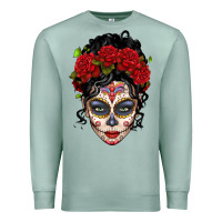 Seafoam mexican sugar skull messy bun woman Premium Sweatshirt - LillyAllenDesigns