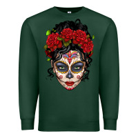 Sports Green mexican sugar skull messy bun woman Premium Sweatshirt - LillyAllenDesigns