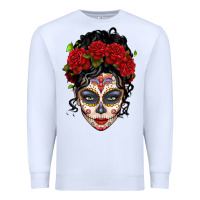White mexican sugar skull messy bun woman Premium Sweatshirt - LillyAllenDesigns