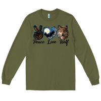 Army Green peace love wolf head Long Sleeve Tee - LillyAllenDesigns
