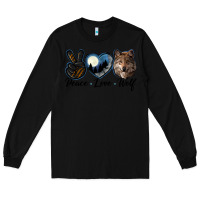 Black peace love wolf head Long Sleeve Tee - LillyAllenDesigns