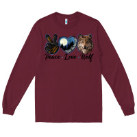 Burgundy peace love wolf head Long Sleeve Tee - LillyAllenDesigns