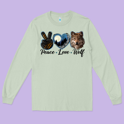 Peace Love Wolf Head Long Sleeve Tee Designed By Lillyallendesigns