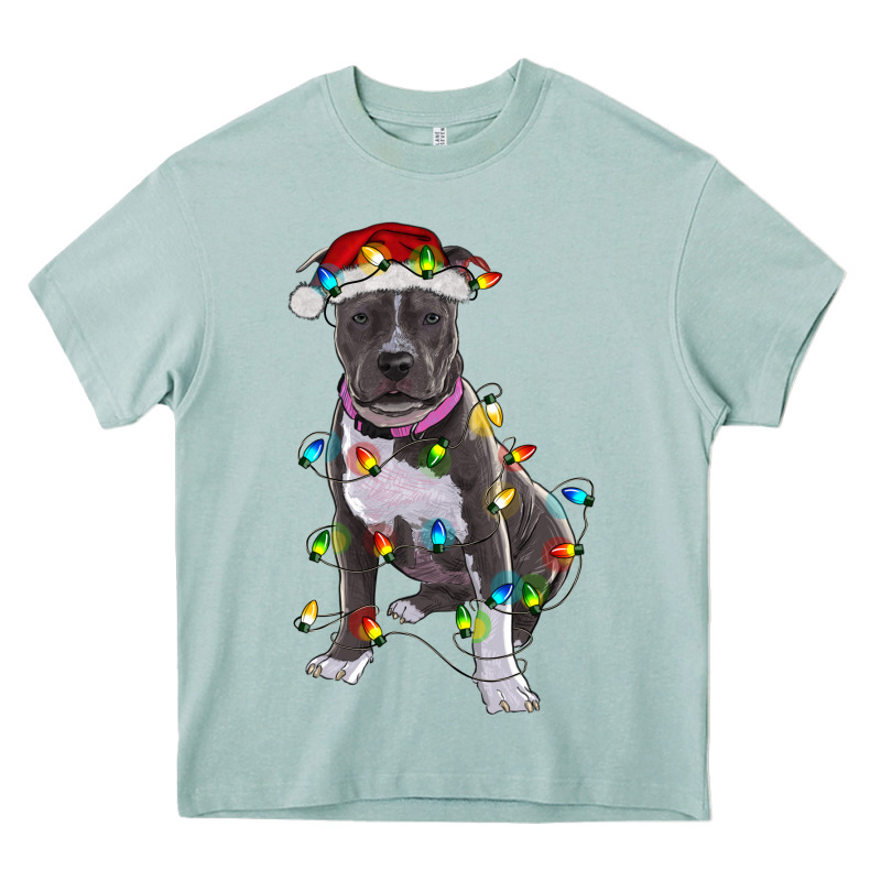Pitbull With Christmas Lights Heavy Core Tee by RanaPortraitStore | Teevron